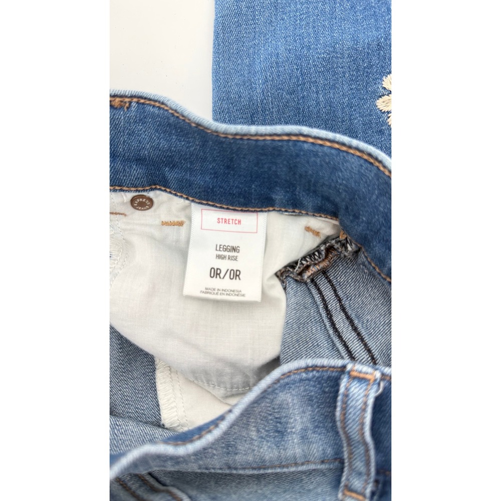 Express High Rise Floral Embroidered Jegging Jeans Medium Wash Stretch Size 0R - Picture 6 of 6
